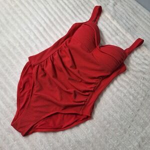 Nip Tuck One Piece Swimsuit Womens 10 Red Ruched Textured Joanne  Flattering
